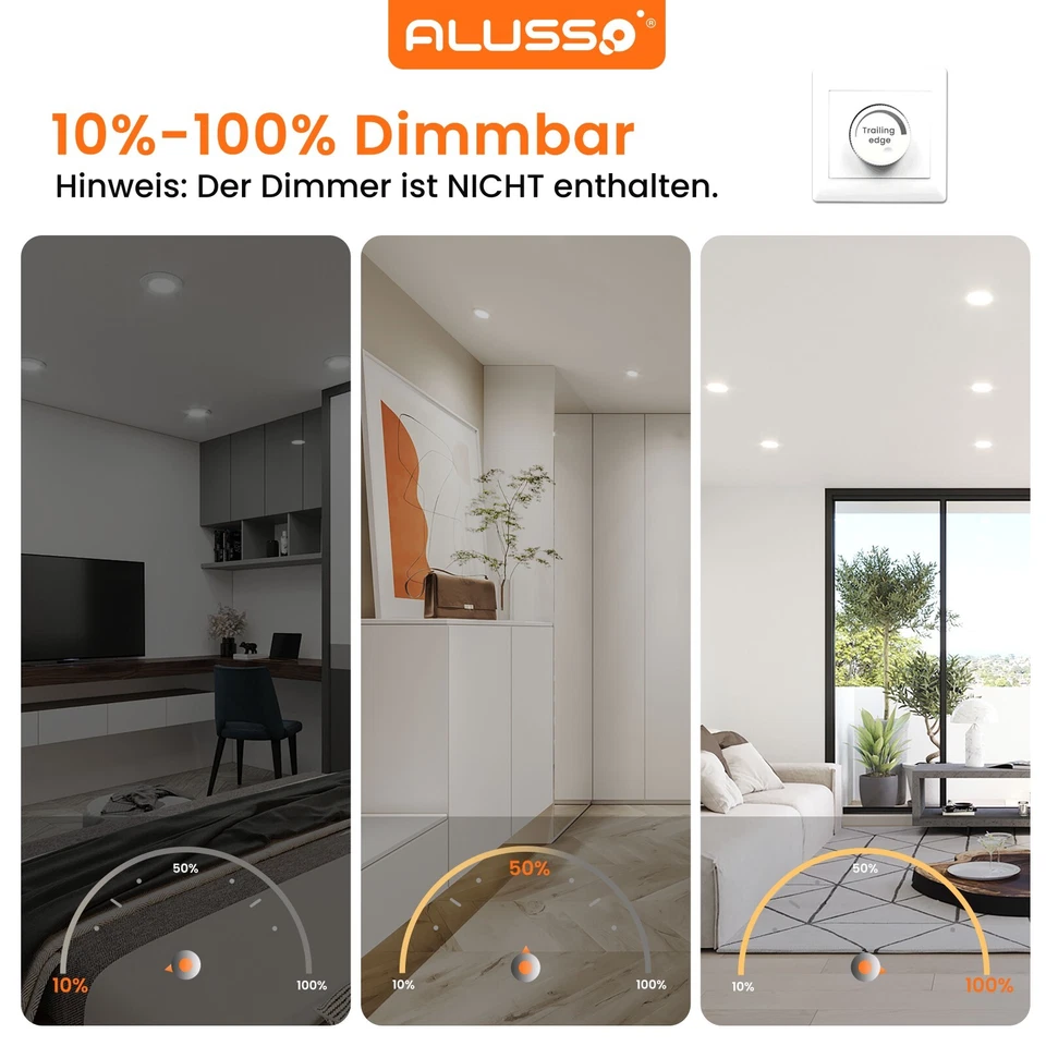 LED Einbaustrahler 55mm-205mm Dimmbar Flach Decken Einbau Spot 230V IP65 IP44 CE - Bild 4 von 4