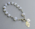 French Antique Religious, Sterling & Moonstone Bracelet. Saint Virgin Mary Medal