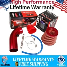 Red Cold Air Intake Filter Induction Kit Pipe Power Flow Hose System Car Auto US