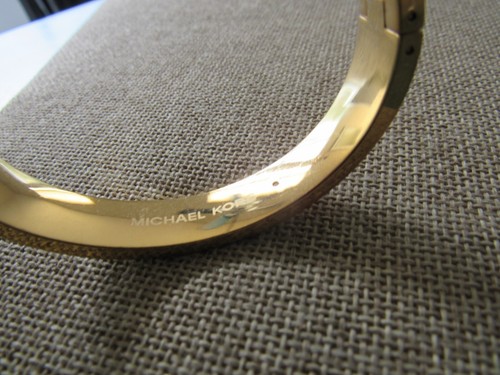 Michael Kors Wide Bangle Bracelet, Goldtone, "MK", 12mm - Picture 5 of 5