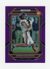 DONTAYVION WICKS PACKERS 2023 PRIZM DRAFT PICKS PRIZMS PURPLE ROOKIE CARD /75. rookie card picture