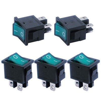 mxuteuk 5pcs AC110/120V Lighted Rocker Switch 4 Pin LED Green ON-OFF, 