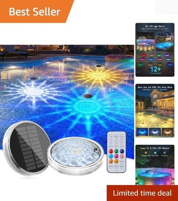 Floating-Solar-Pool-Lights 2 Pack, RGBWW 12 Lighting Modes, 3 Dimming & Timin...