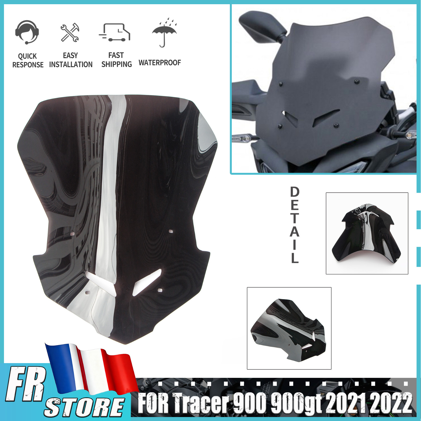 Bulle moto Tracer 900GT anti-vent hauteur 50cm noire