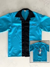 Blue bowling shirt casual camp panel rockabilly retro loose S, normal M