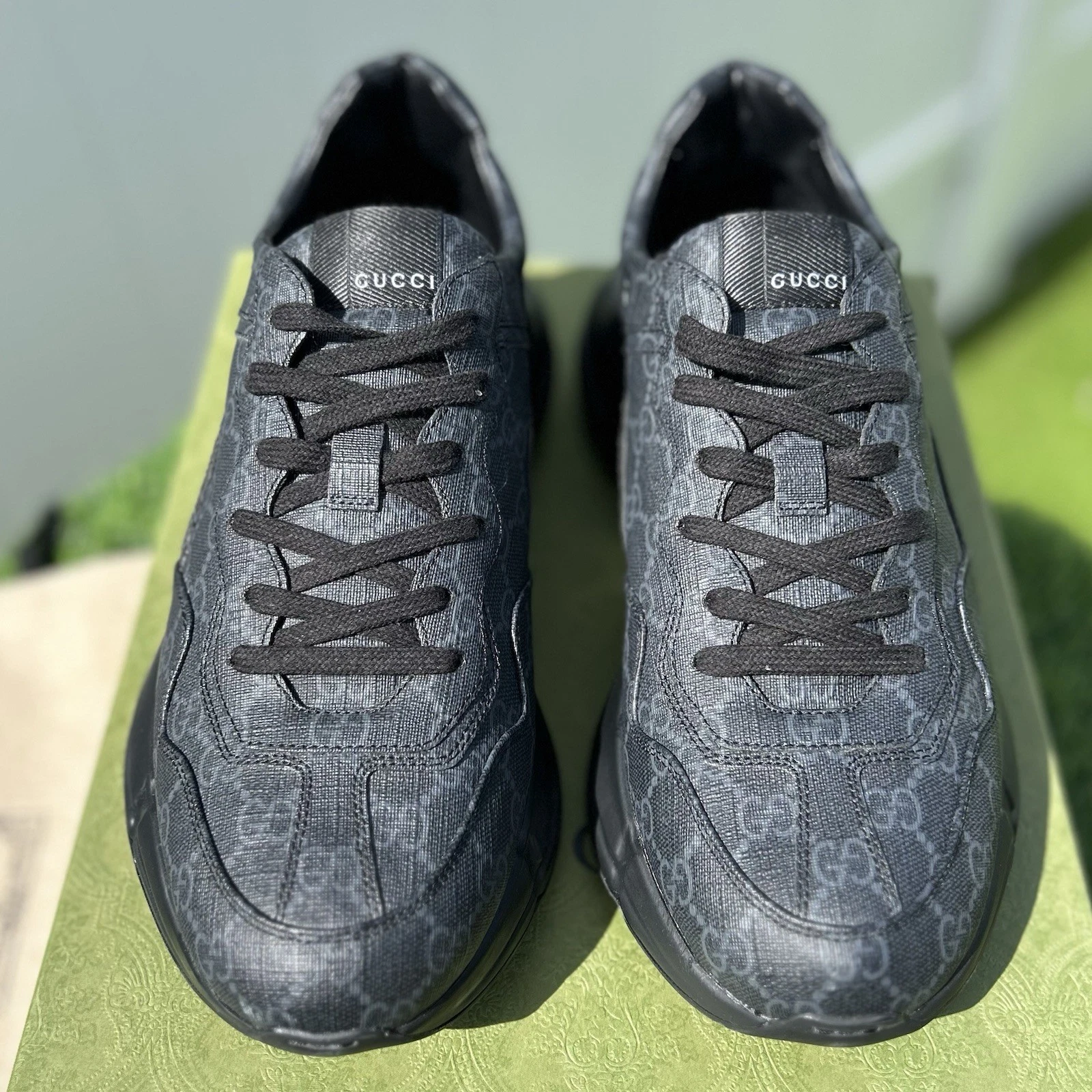 SNEAKERS GUCCI RHYTON NUOVE! NERO GRIGIO GG SUPREME MONOGRAM TAGLIA G 9 US 9 5