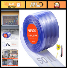 Clear PVC Strip Curtain 50ft x 8in - Ribbed Plastic Door Strips for Freezer, Gar