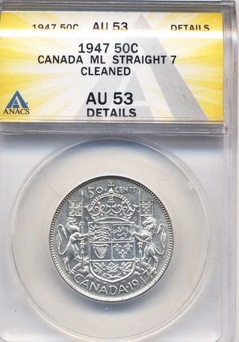 Very Nice 1947  Canada Maple Leaf Silver Half Dollar Certified AU53 Details