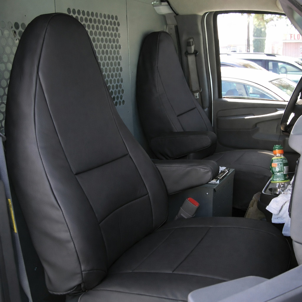 for CHEVY EXPRESS VAN 2013-2026 IGGEE S.LEATHER CUSTOM MADE FIT SEAT COVERS