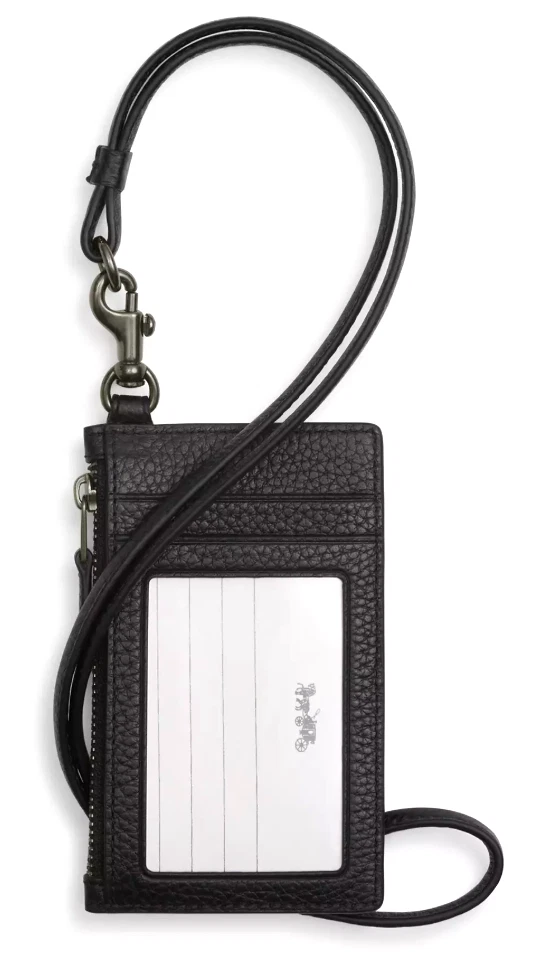❤️Coach Zip ID Lanyard Card Case - CAJ45 Black Gunmetal Pebble Leather - NWT - Image 2 of 3