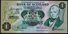 BANK OF SCOTLAND 9 NOV 1984 RISK/PATTULLO £1 POUND BANKNOTE.                  5x