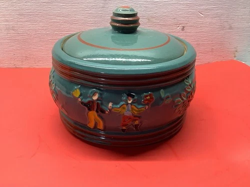 Vintage Red Wing, Munch Jar, Dancing Peasants, Crock, Pottery Canister, Lid