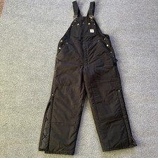 Carhartt Bib Overalls Mens 40x30 Black Arctic Quilt Lined Zip Legs Made USA R03