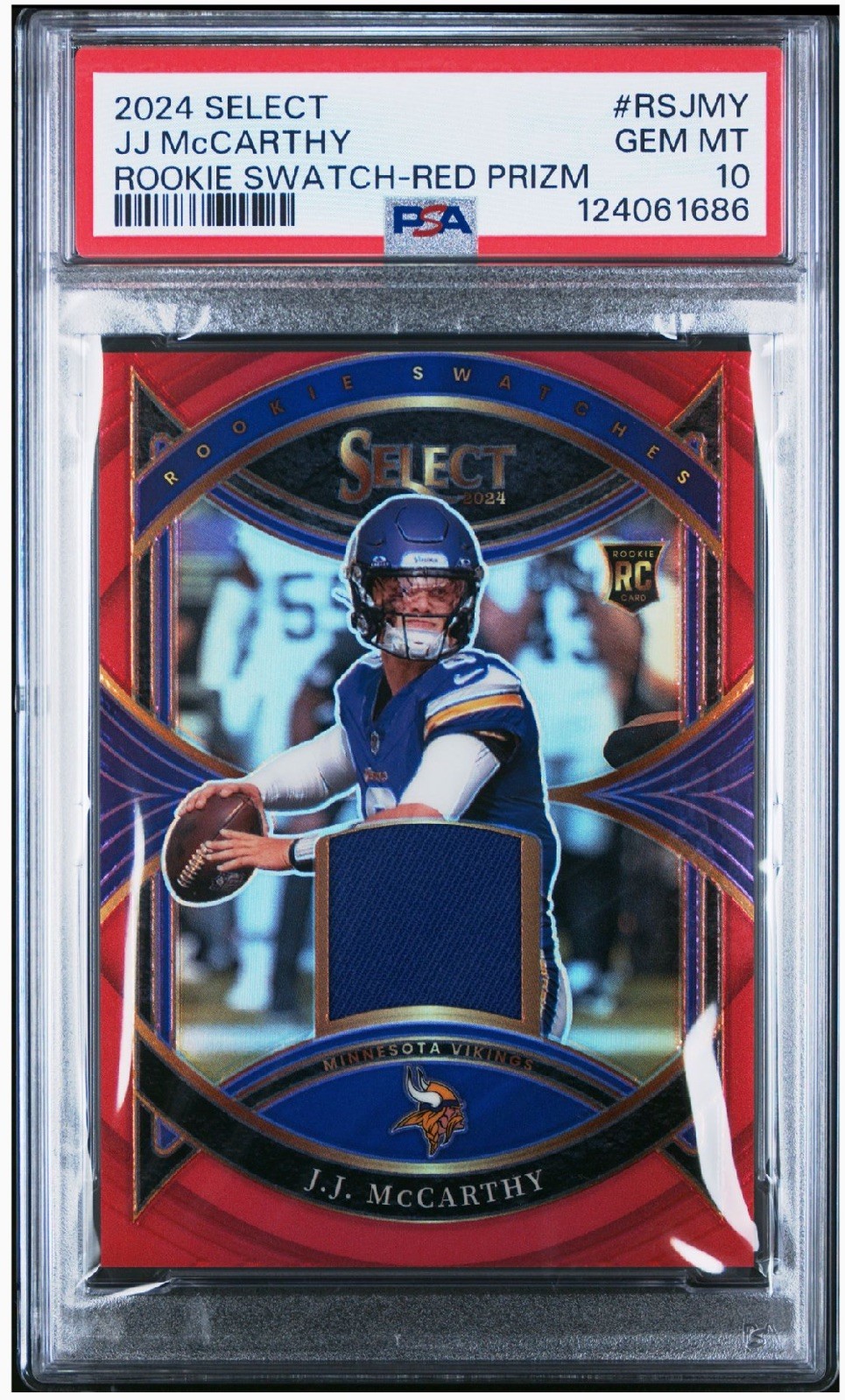 JJ McCarthy Panini Select Rookie Swatches #RSJMY Red Prizm