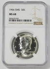 1966 "SMS" Silver Kennedy Half Dollar. HIGH GRADE! Mint State 68