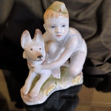 Lomonosov LFZ Cadet Boy with a Dog G Stolbova E Lupanova Russian Soviet Figurine