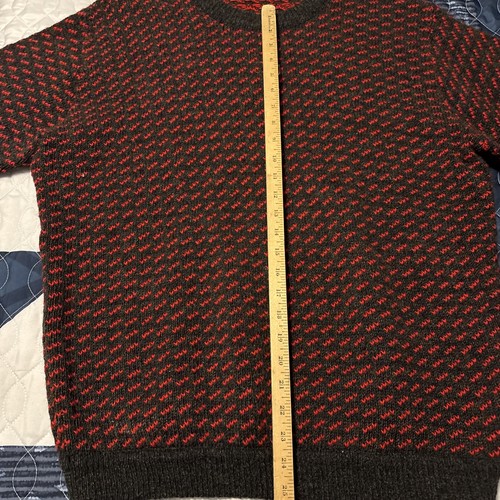 VTG LL Bean Norwegian Wool Birds Eye Fisherman Sweater XL Red Black Norway 1980s - Picture 9 of 10