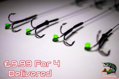 4x WIRE TRACE HECHTANGELN DEADBAIT RIG GRÖSSE 2,4,6,8 Trebles 20LB - 34LB - 40LB