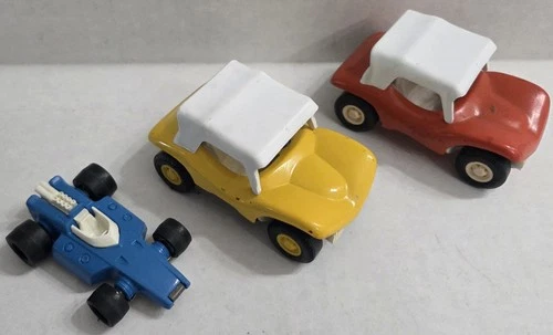 Vintage 1970’s Tonka Totes Indy Race Car Blue 3” & 2 Dune Buggies USA made