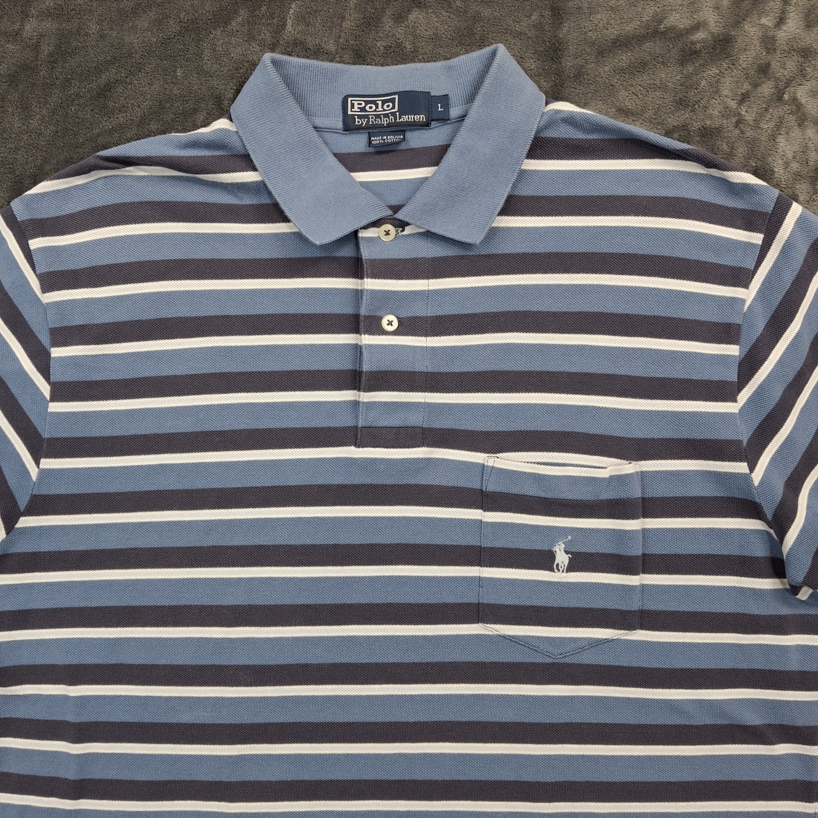 Polo Ralph Lauren camicia uomo grande blu righe cotone pony 2 bottoni tasca