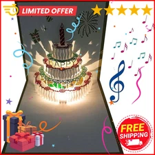 3D Pop Up Birthday Card with LED Light & Music, Happy Birthday Greeting Card