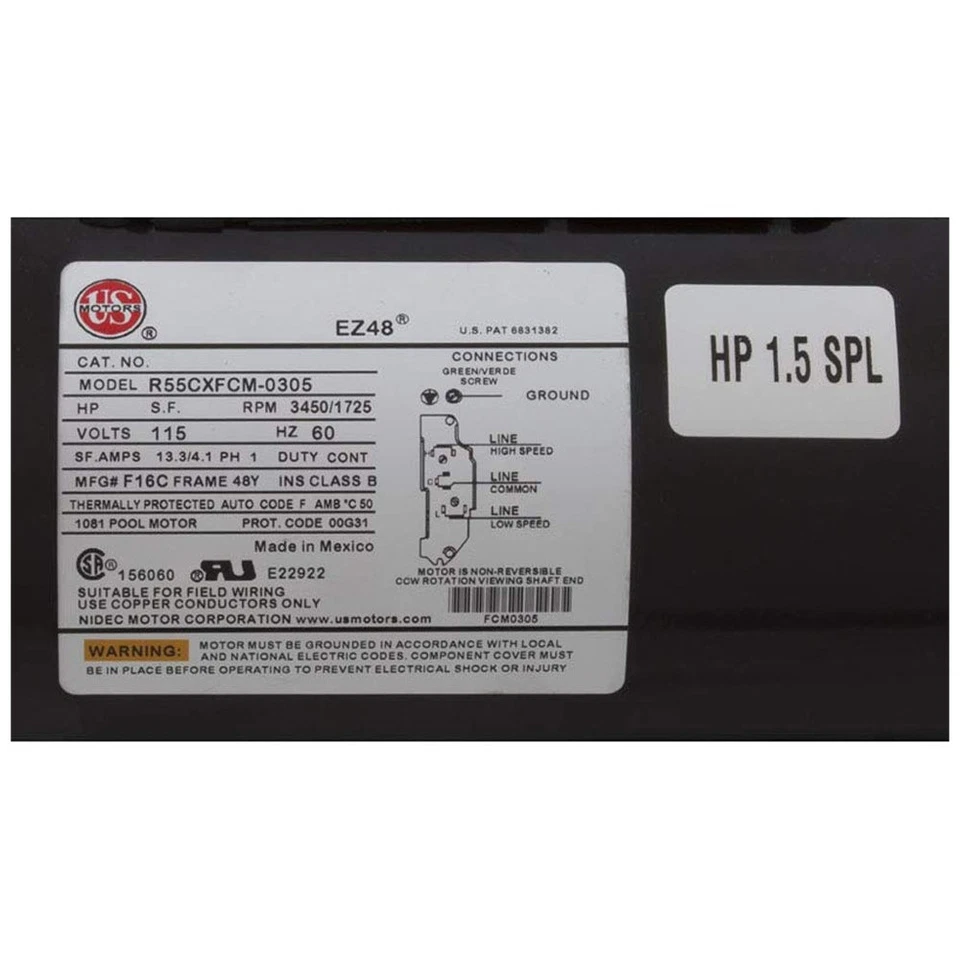 Waterway Plastics 3420610-15 48-Frame 2 speed Spa Pump 115 Volts 1.5 HP 60HZ - Image 3 of 4