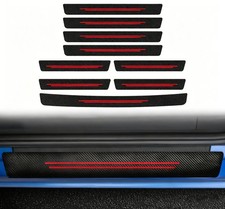 9x Car Carbon Fiber Door Scuffs Sill Cover Step Protector Black Red Accessories