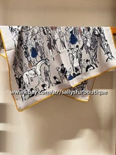 Sallys 70% Cashmere & 30% Silk Scarf Horses Print Double Face Neck Collar 26"