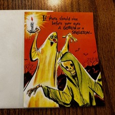 Vintage Deadstock Unused Gibson Halloween Greeting Card Ghouls & Skeletons