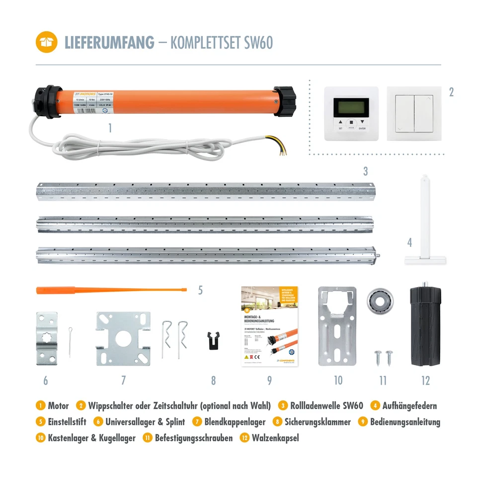 Rolladenmotor Komplettset Rohrmotor SW60 Rollladenmotor 3T-MOTORS Rolladen Set - Bild 3 von 4