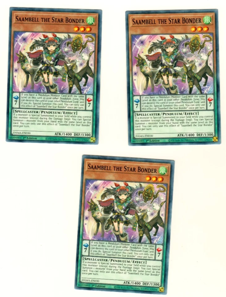 Set Of 3 Saambell the Star Bonder Common DAMA-EN030 1st Edition Yugioh - Image 3 of 4