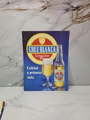 Vintage Cruz Blanca Cerveza Mexican Beer Cardboard Sign Rare