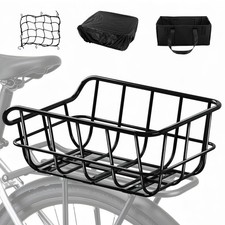 Bike Basket Rear Rack Bike Basket with Cargo Net and Liner Large Bicycle Bask...