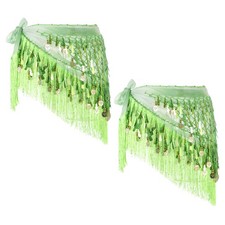 Belly Dance Hip Scarf with Tassels Sequin Coin for Party Green, Pack of 2 