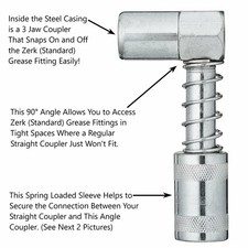 Spring Loaded 90&deg; Grease Coupler 3-Jaw For Hard-to-Reach Grease Fittings//