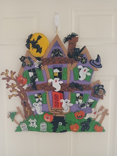 Handmade Bucilla Felt Sequin Halloween Haunted House Wall Hanging