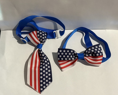 Bow Tie Necktie Set  250th July 4th USA Flag Independence Day Dog Cat  7''+