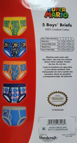 Mario Super Mario Classic Briefs, 5 Pack, New Size 4 Underwear Under pants - Picture 2 of 2