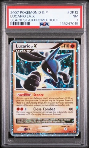 2007 POKEMON DIAMOND & PEARL BLACK STAR PROMO HOLO #DP12 LUCARIO LV.X PSA 7