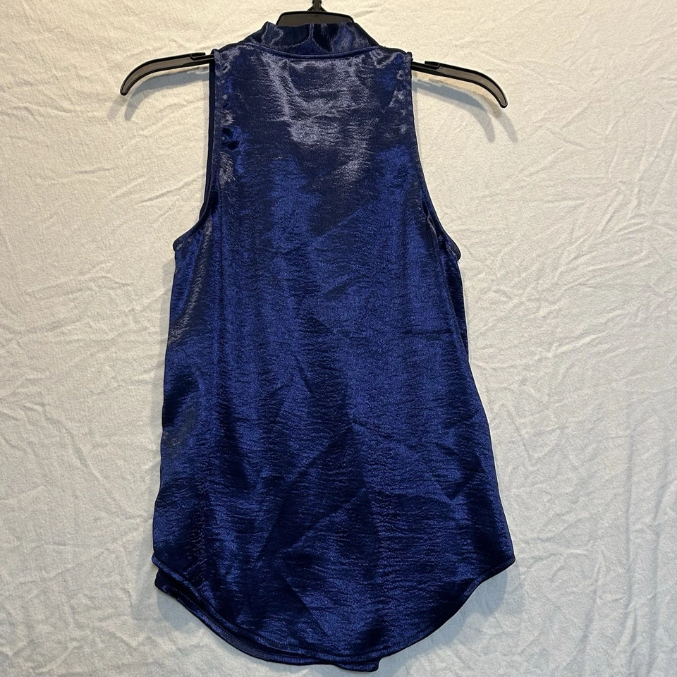 Maeve Anthropologie Blue Silky Size 2 Sleeveless Blouse With Neck Tie Bow NWT - Image 3 of 4