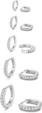 5 Pairs Tiny Huggie Hoop Earrings for Women, Lightweight Mini CZ/Cubic Zirconia