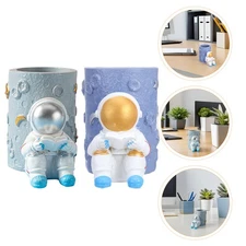  2pcs Astronaut Pencil Cup: Decorative Resin Pen Holder - Space Desk Organizer -