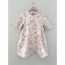 Ganni RARE Lobster Seashell Print Nautical Denim Mini Dress 4 Cream Red Shift