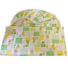 Vintage 80s Baby ANIMALS Fitted Crib Sheet Pastel Plaid Dots Giraffe Bear Duck