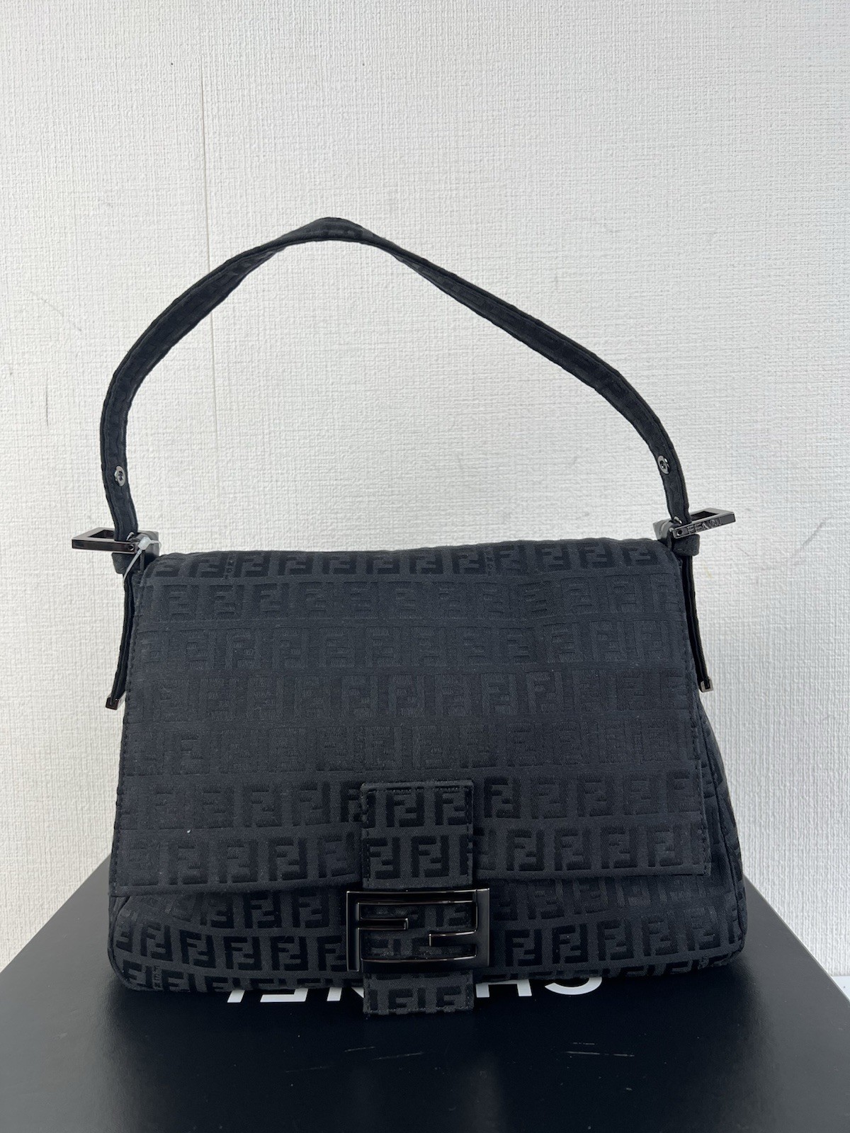 Fendi Canvas Zucca Mamma Baguette Shoulder Bag Black