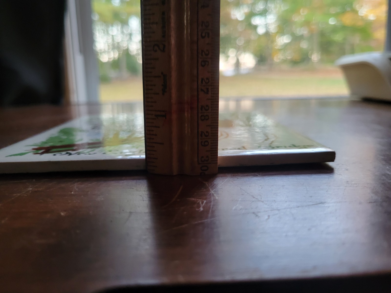 Vintage Mosaic Tile Trivet Covered Bridge on River on beige 6"x6"