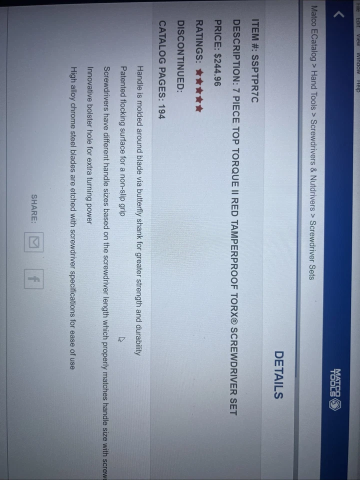 Conjunto de chaves de fenda torx Matco Tools 7 peças torque superior II vermelho à prova de adulteração - Imagem 4 de 4