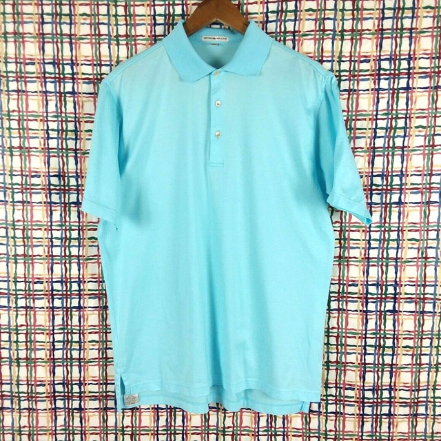Peter Millar Men's 100 Cotton Solid Light Blue Polo Short Sleeve Golf