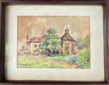 Watercolor Sign. Baumgartner 1931 Brigittakapelle in Vienna Church Baroque Style