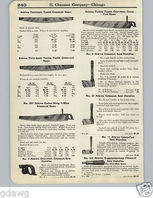 1938 PAPER AD Two 2 One 1 Man Cross Cut Saw Atkins Cedar King